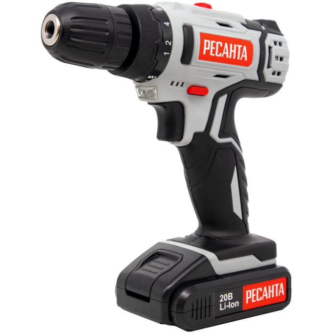 Дрель-шуруповерт аккумуляторная РЕСАНТА ДА-20-2ЛК (2,0 А/ч) 75/14/11