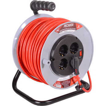 Удлинитель на катушке силовой РЕСАНТА СУ-3x1,5-50/2 (с выключателем, 4 розетки)