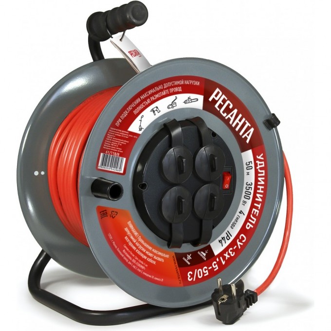 Удлинитель силовой на металлической катушке РЕСАНТА СУ-3х1,5-30/3 61/118/7